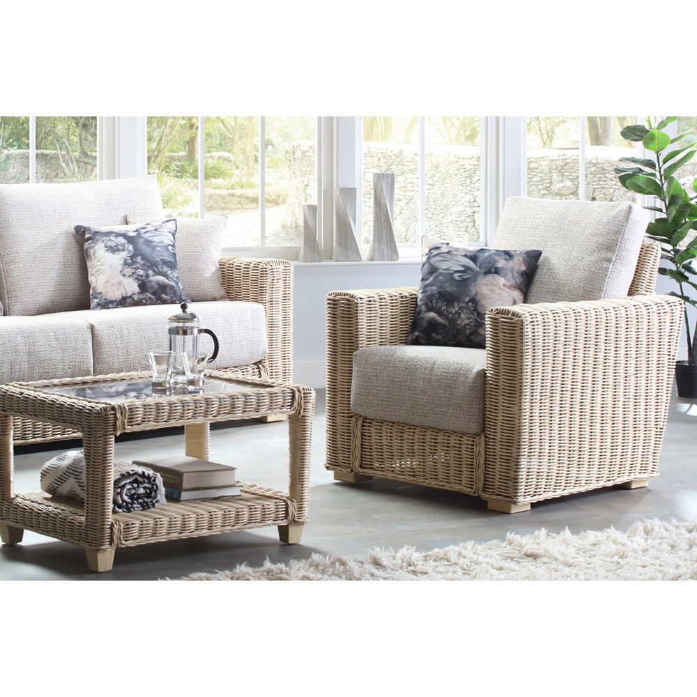 Desser Burford 4 Seater Blush Tweed Natural Rattan Sofa Set Image 6