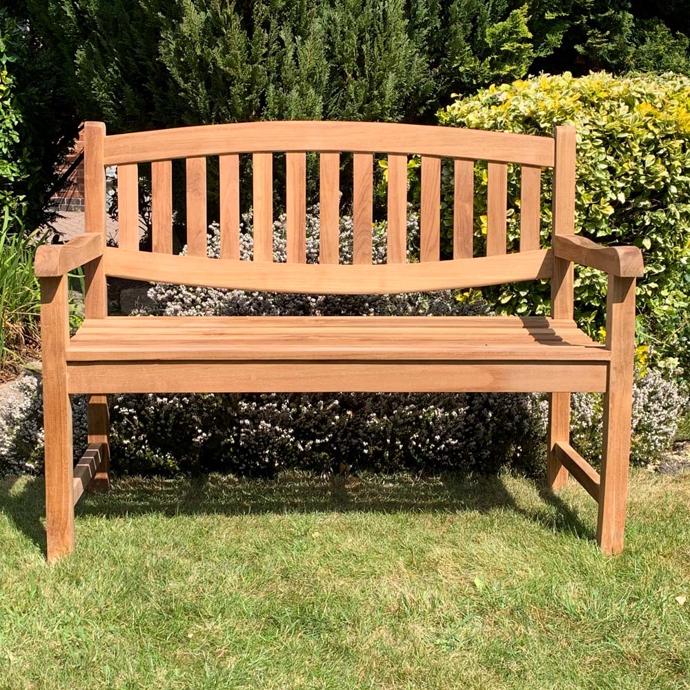 Acacia Home KD 2 Seater Natural Wood Garden Bench with Oval Backrest Image 2