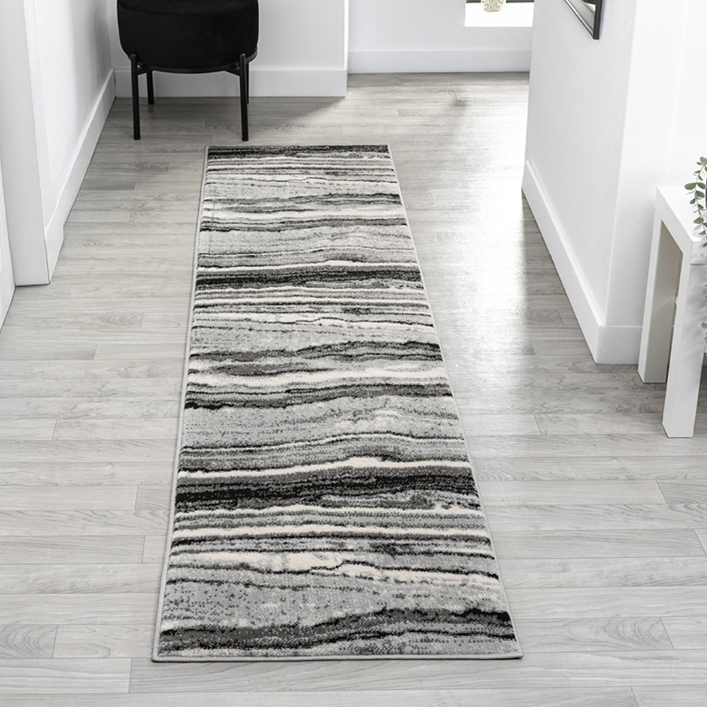 Desire Rugs Obsidian Grey Coast Waves Abstract Rug 60 x 220cm Image 2