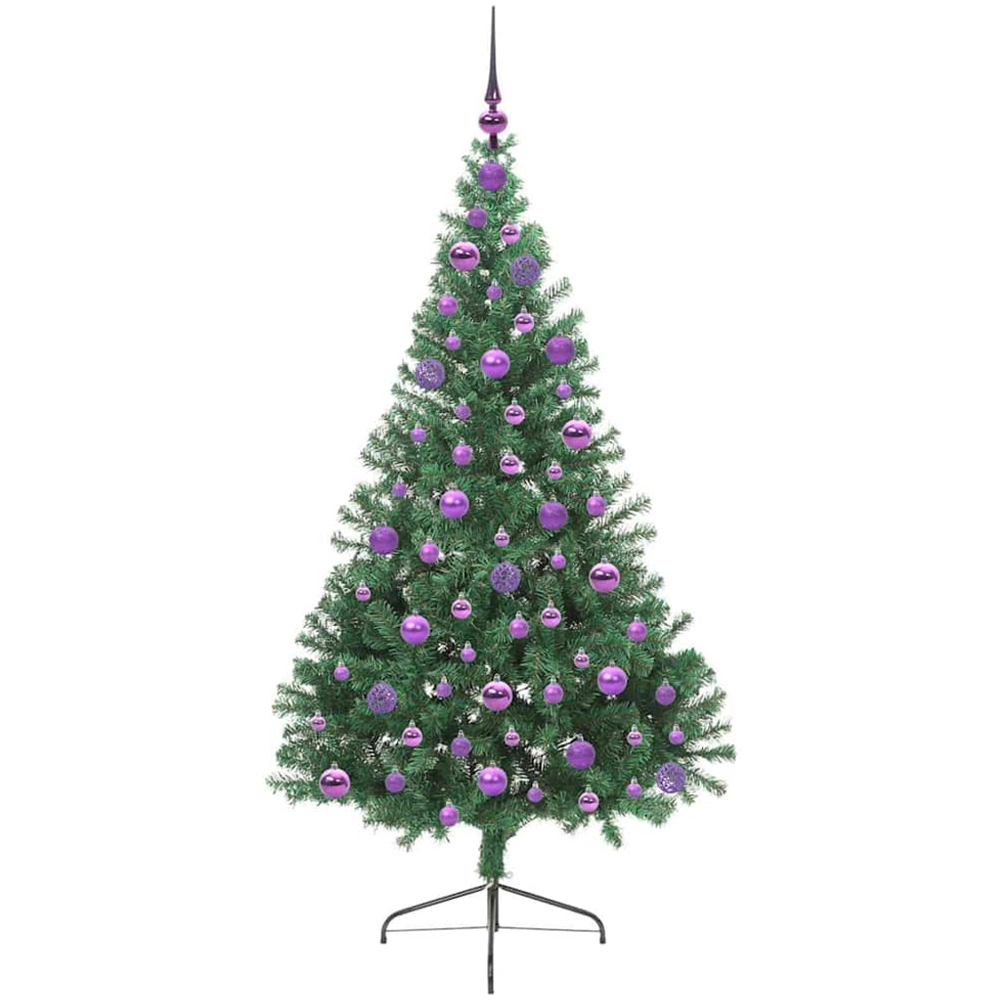 vidaXL Pre-Lit Lilac Baubles Green Artificial Christmas Tree 6ft Image 4