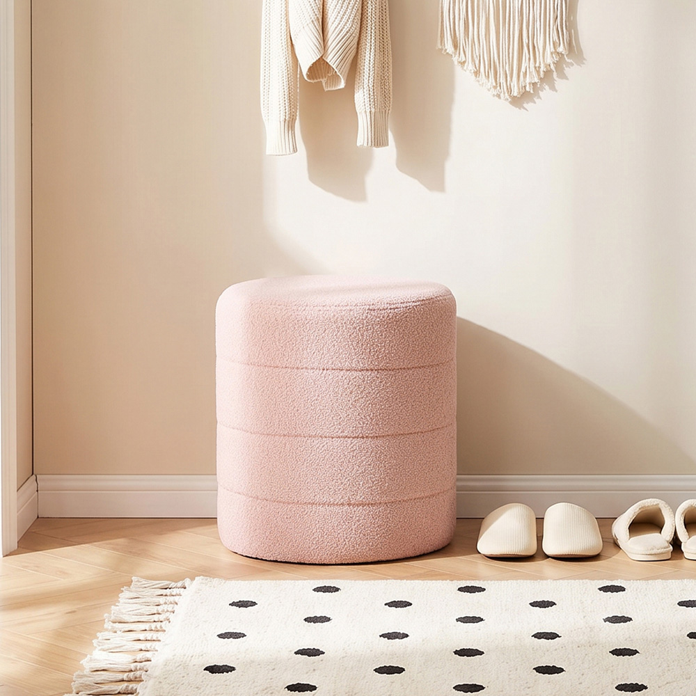 Living and Home Pink Teddy Fleece Tub Design Round Footstool Image 8