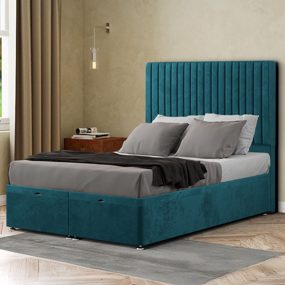 Eleganza Maryland Double Emerald Plush Ottoman Bed with Floor Standing Headboard Image 1