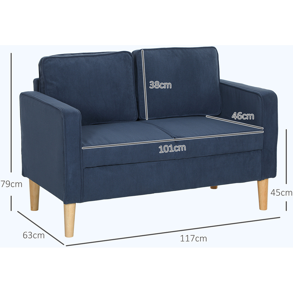 HOMCOM 2 Seater Blue Corduroy Sofa with Storage Image 8