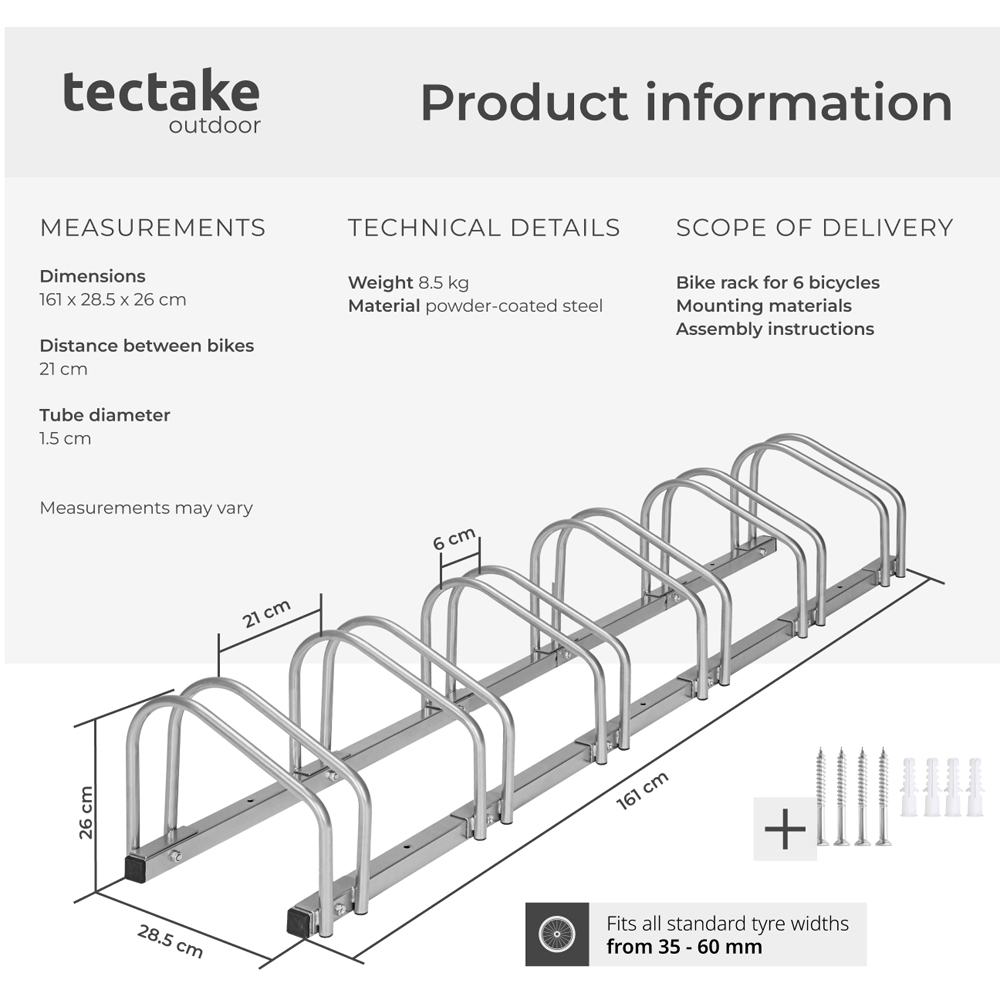 tectake Parkley Coated Steel 6 Bike Bicycle Rack Image 9
