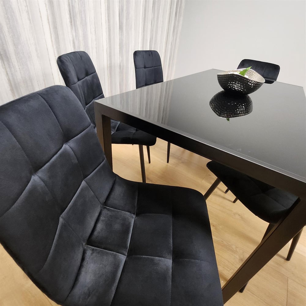 Portland 4 Seater Velvet Dining Set Black Image 6