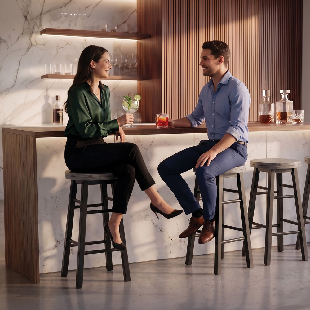 CHEF VIDA Set of 2 Black Wooden Revolving Bar Stools Image 5