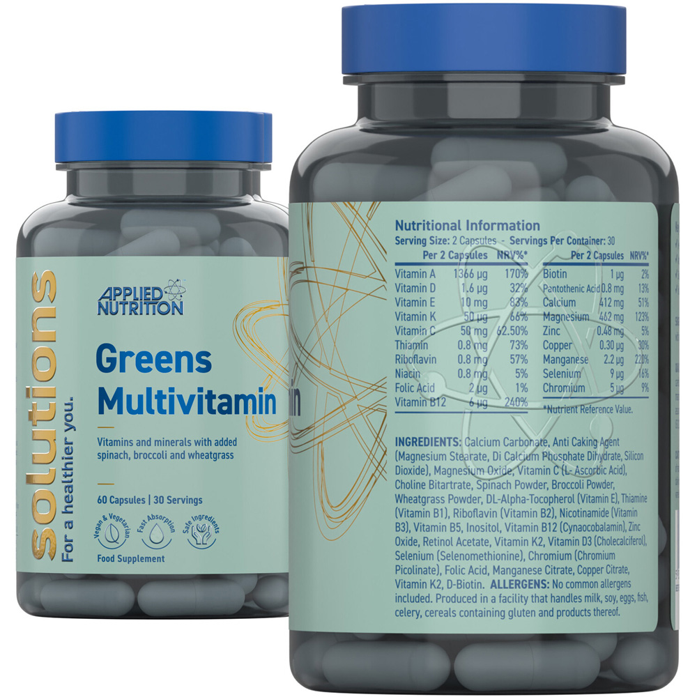 Pack of 60 Applied Nutrition Solutions Greens Multivitamin Capsules Image 3