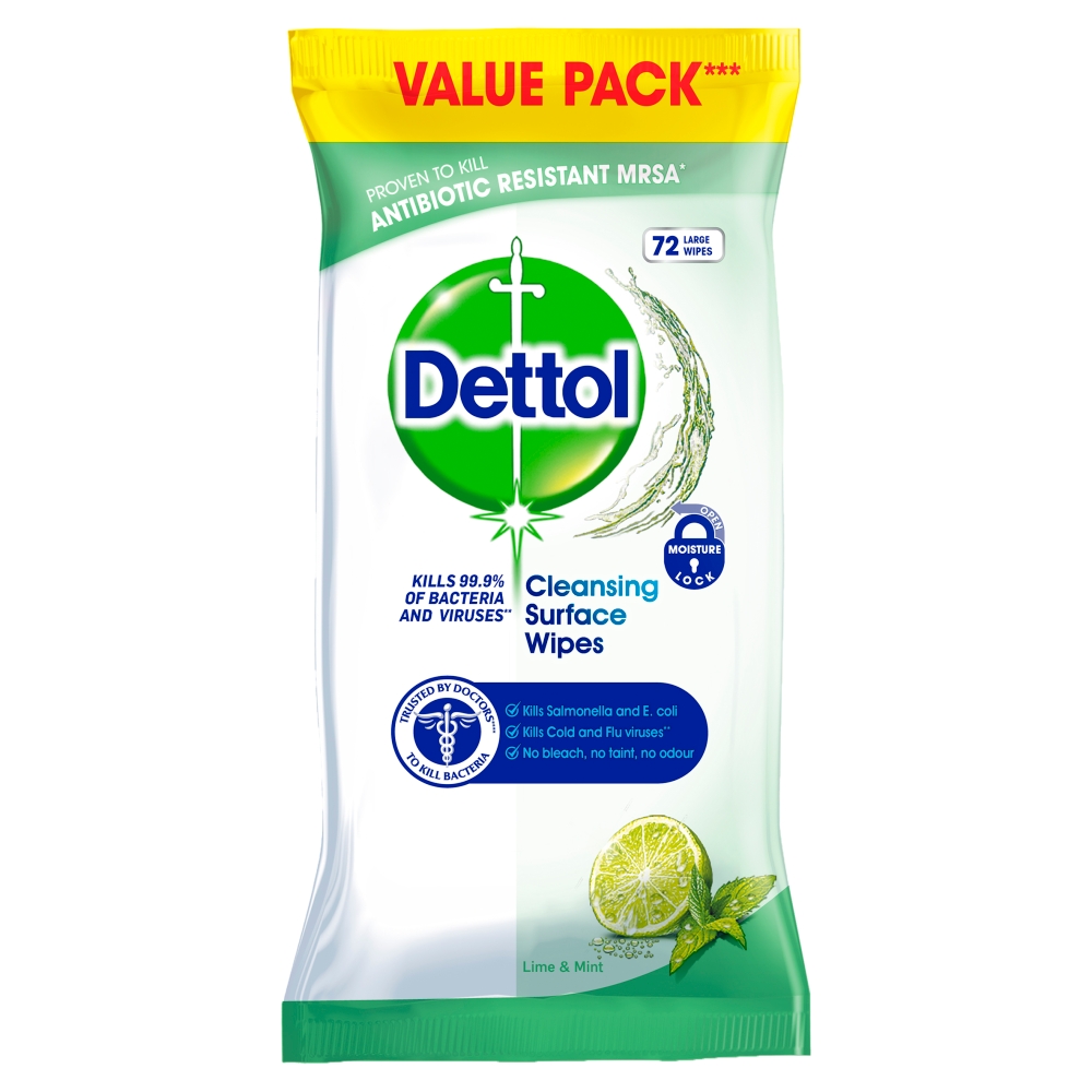 Dettol Anti-Bacterial Surface Wipes Lime/Mint 72pk Image
