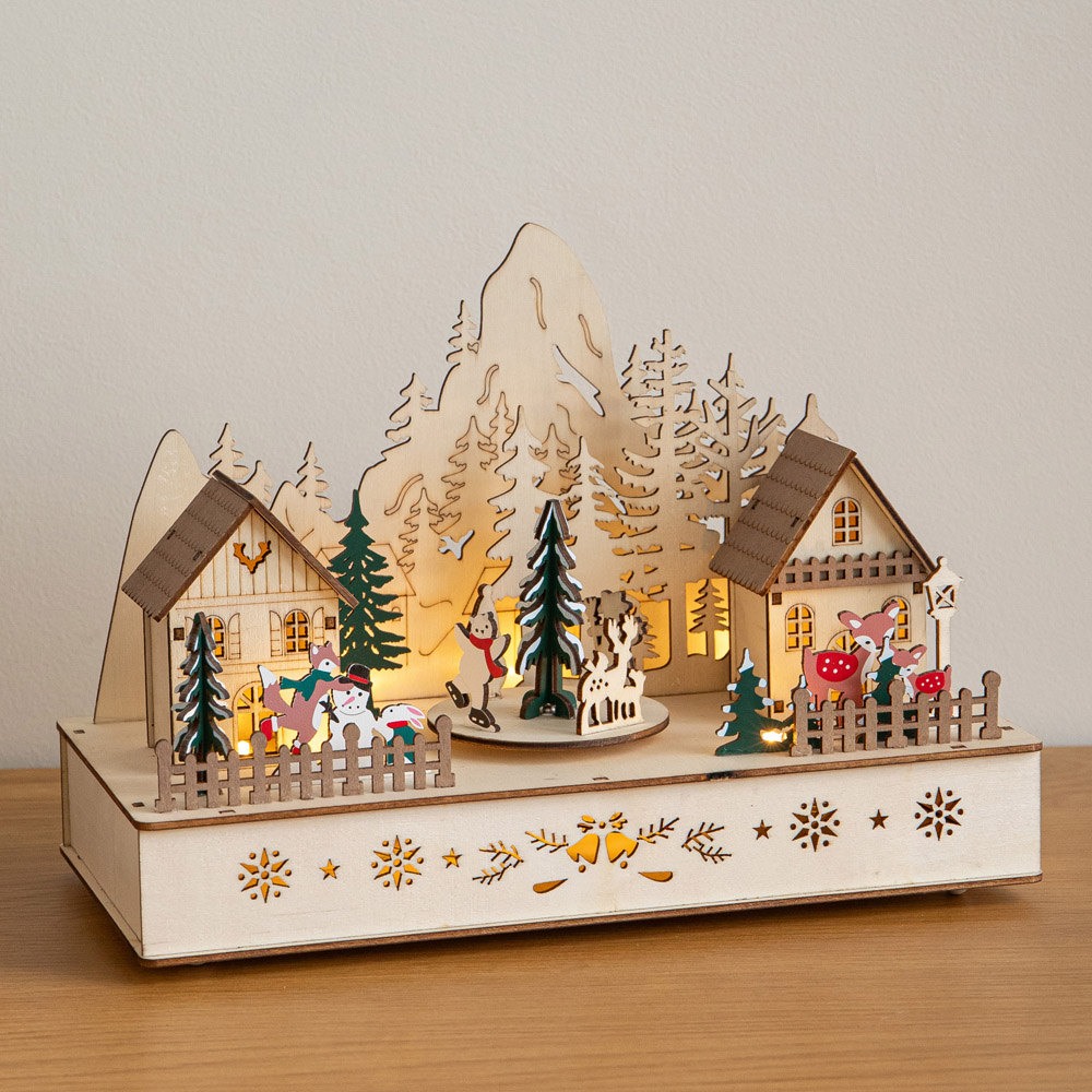 Samuel Alexander 8 Warm White LED Wooden Winter Village Christmas Scene 28cm Image 6