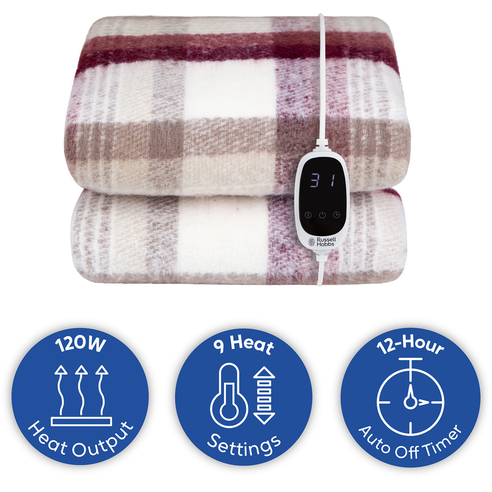 Russell Hobbs Tartan Faux Wool and Sherpa Heated Throw with Controller 130 x 180cm Image 7