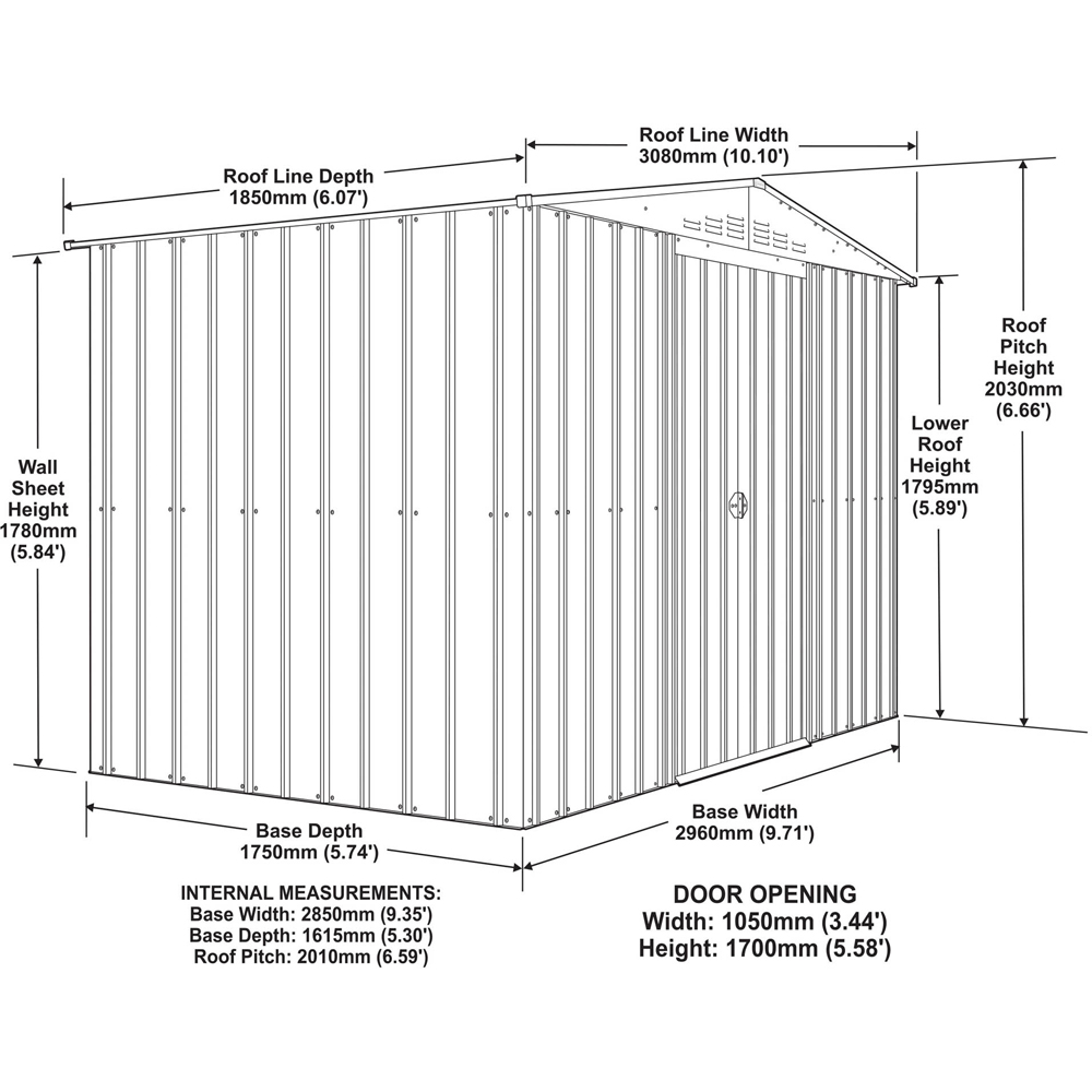 Globel 10 x 6ft 2 Door Green Metal Apex Garden Shed Image 9