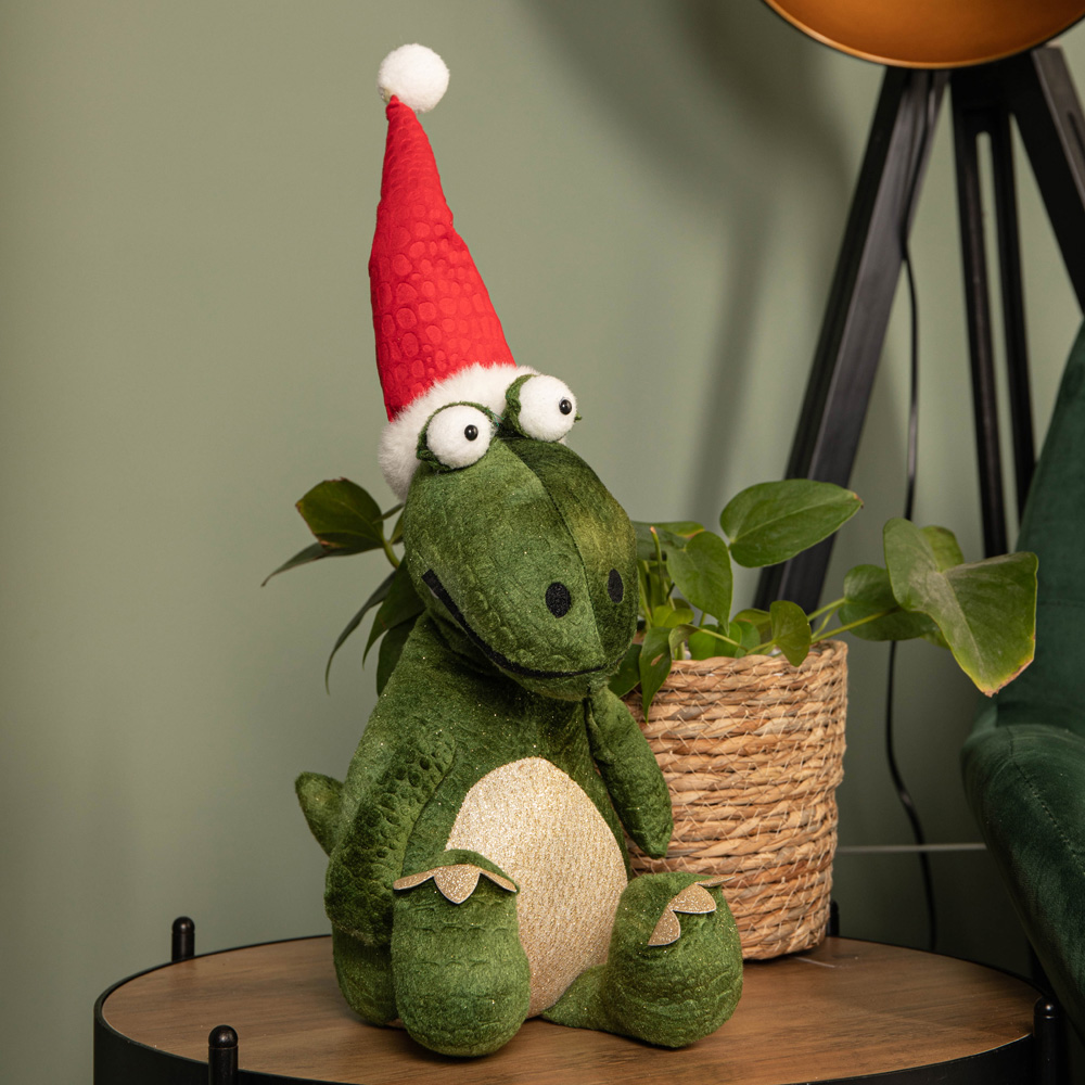 Samuel Alexander Green Sitting Christmas Dinosaur with Santa Hat Image 7