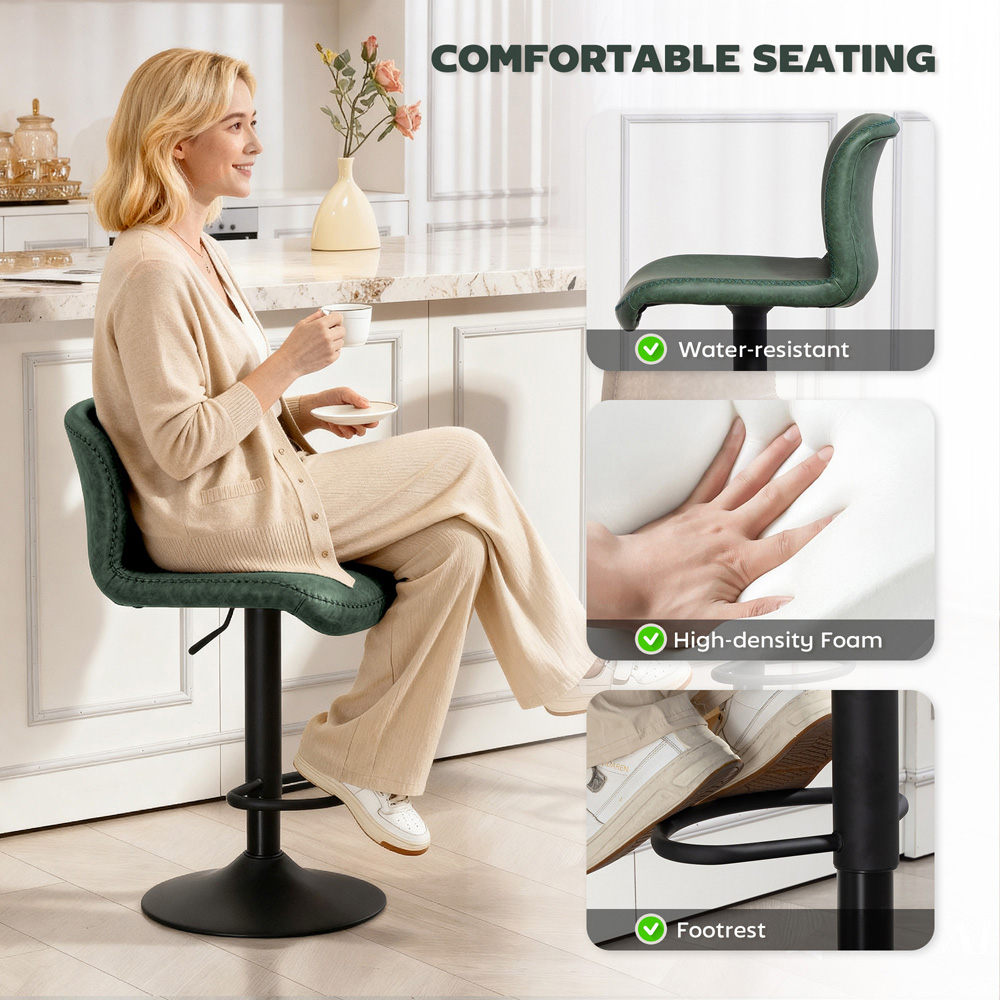 Portland Green PU Leather Height Adjustable Bar Stool Set of 2 Image 5