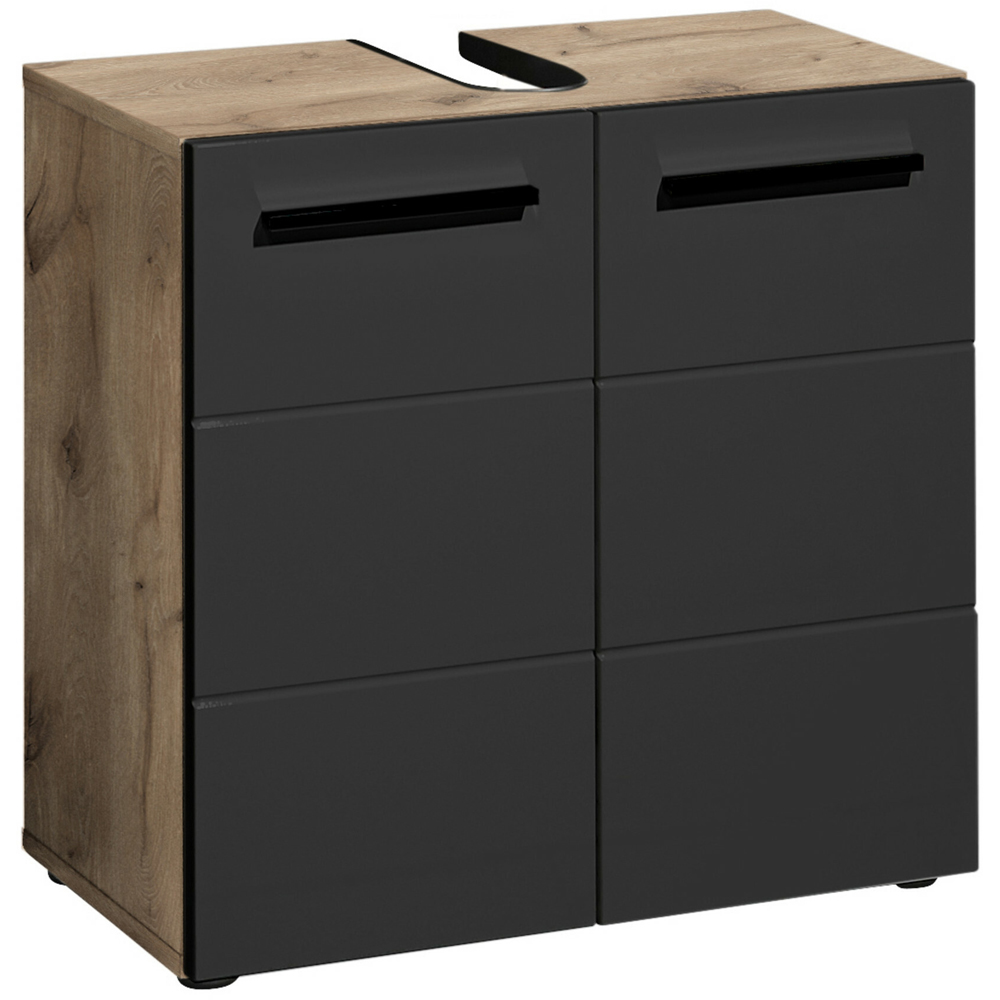 Julian Bowen Vista 2 Door Black and Viking Oak Bathroom Sink Cabinet Image 2