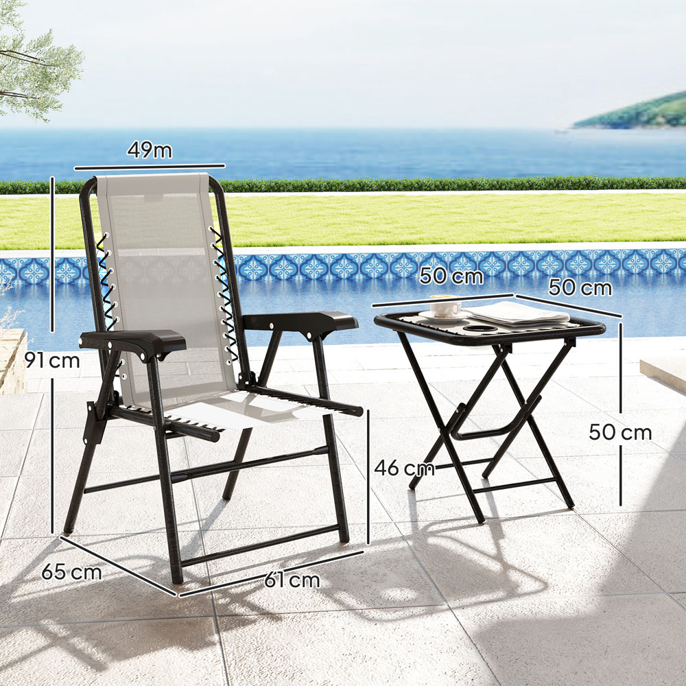 Outsunny 2 Seater Cream White Folding Garden Bistro Set with Cup Holder Image 9