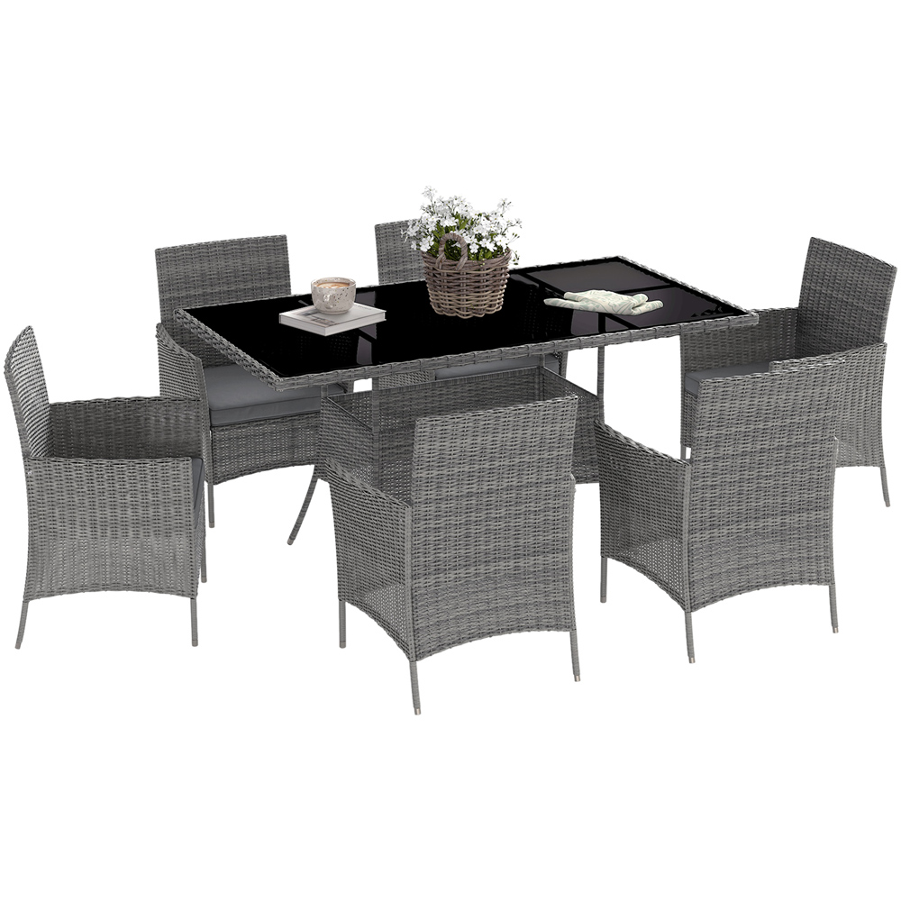 Outsunny 6 Seater Rattan Dining Set Grey Image 2