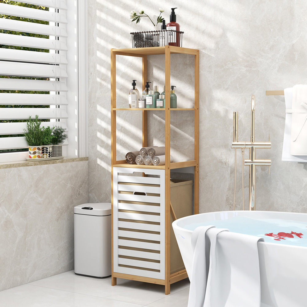 Costway 3 Shelf Natural Bamboo Tilt Out Laundry Hamper Image 4