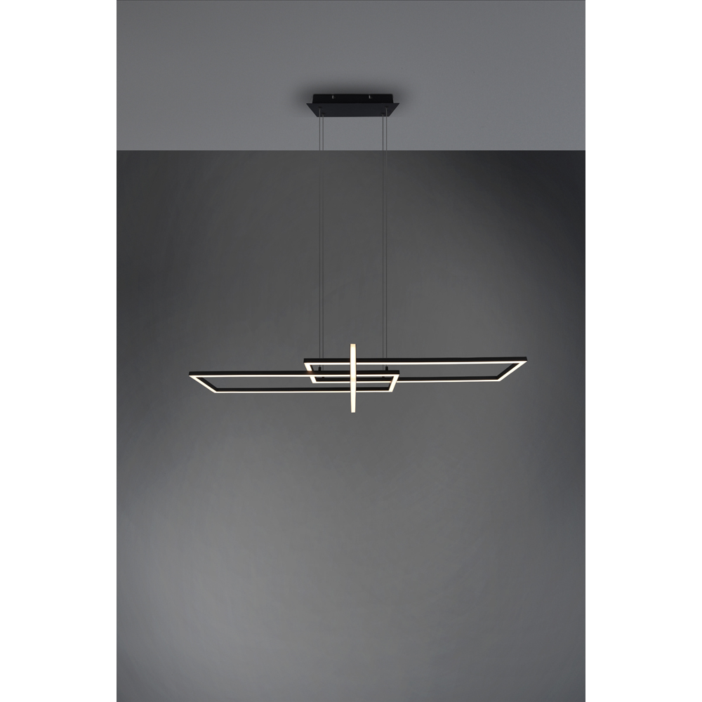 TRIO Salinas Matt Black Rectangular LED Pendant Light Image 4