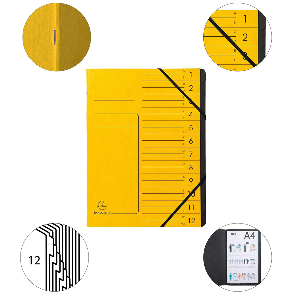 Exacompta A4 12 Compartment Yellow Stapled Multipart File with Elastic 10 Pack Image 5