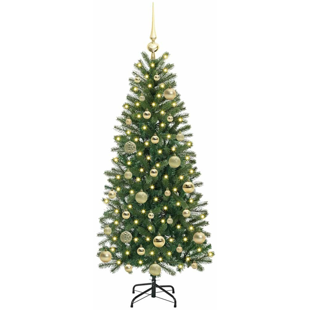 vidaXL Pre-Lit Gold Baubles Green Artificial Christmas Tree 4ft Image 1