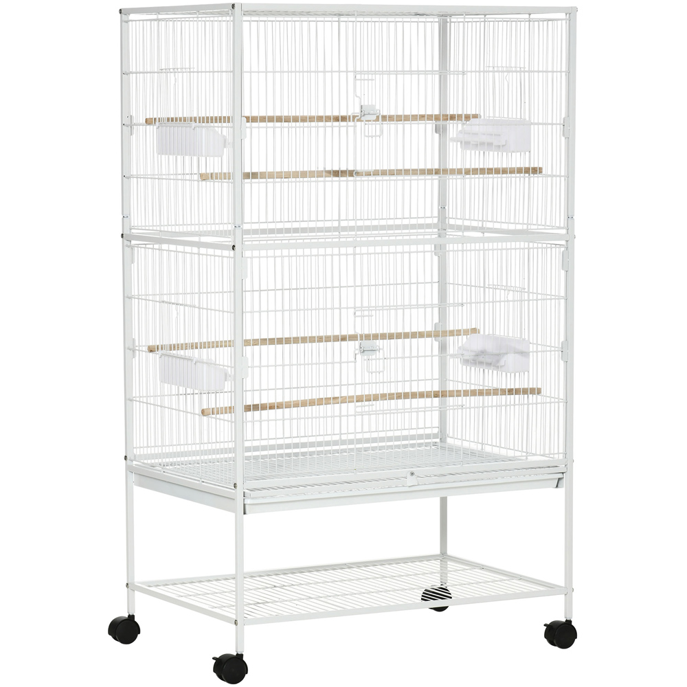 PawHut White Bird Cage with 4 Wheels Image 1