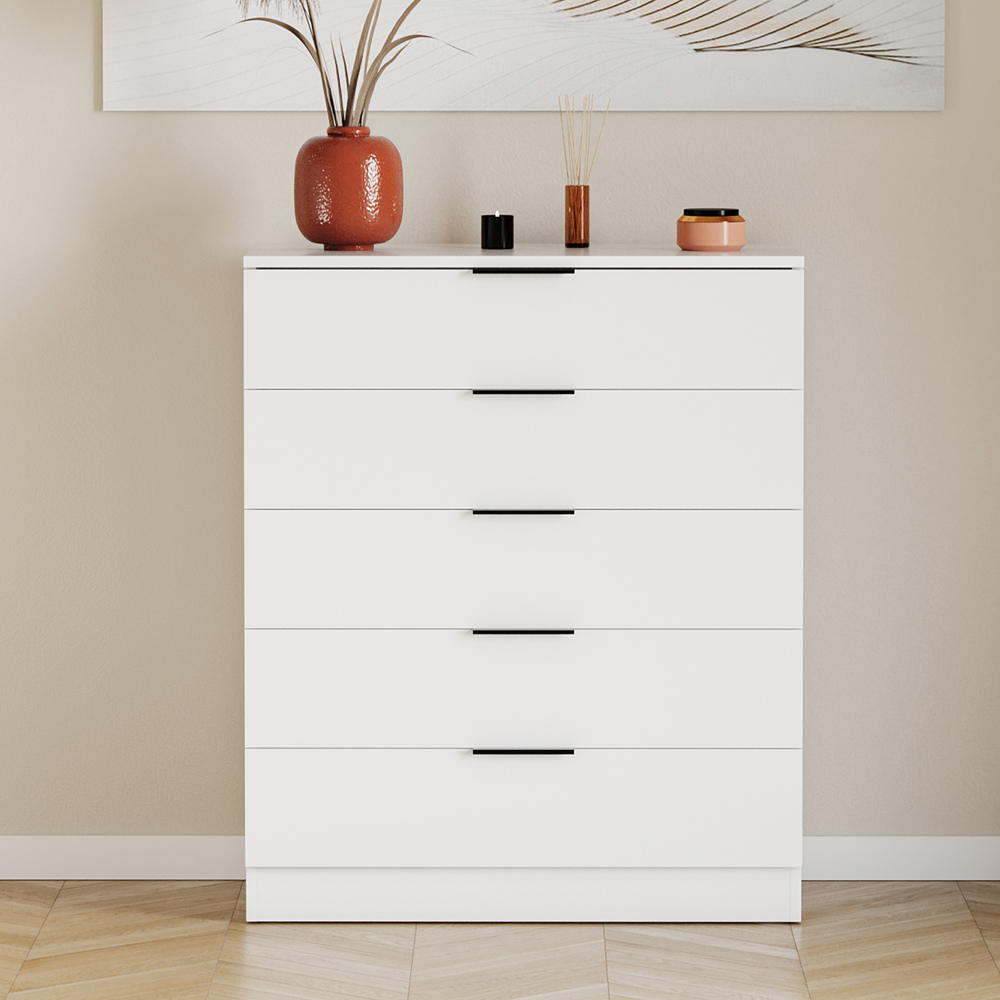 VIDA DESIGNS Trega 5 Drawer White Bedside Cabinet Image 3