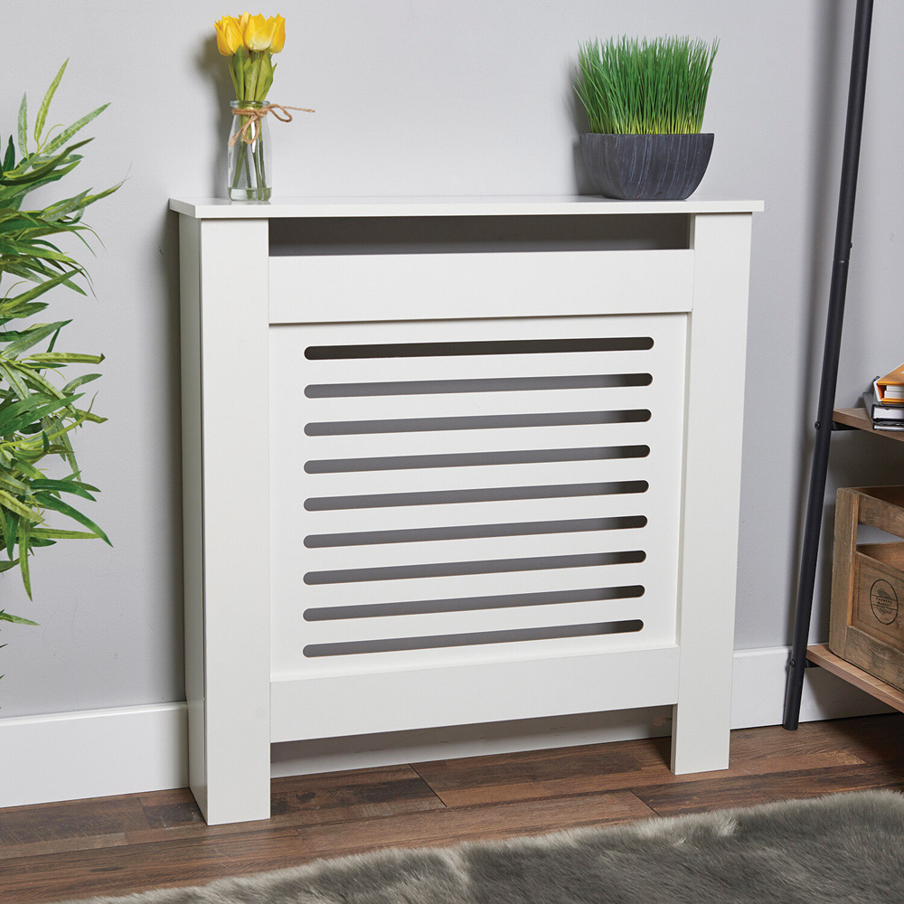 White Horizontal Striped Radiator Cover 78cm Image 2