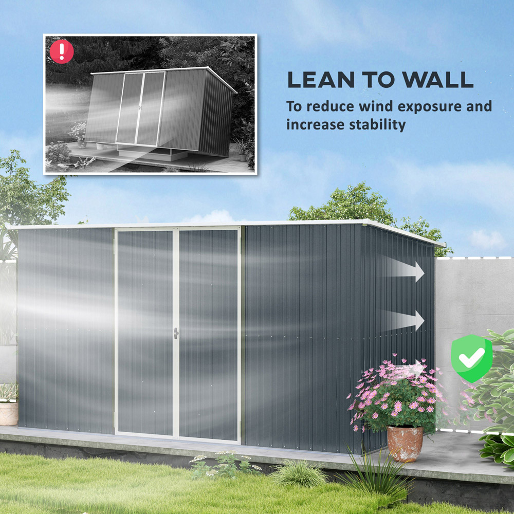 Outsunny 11 x 5.6ft Grey Galvanised Metal Garden Shed with Lockable Doors Image 5