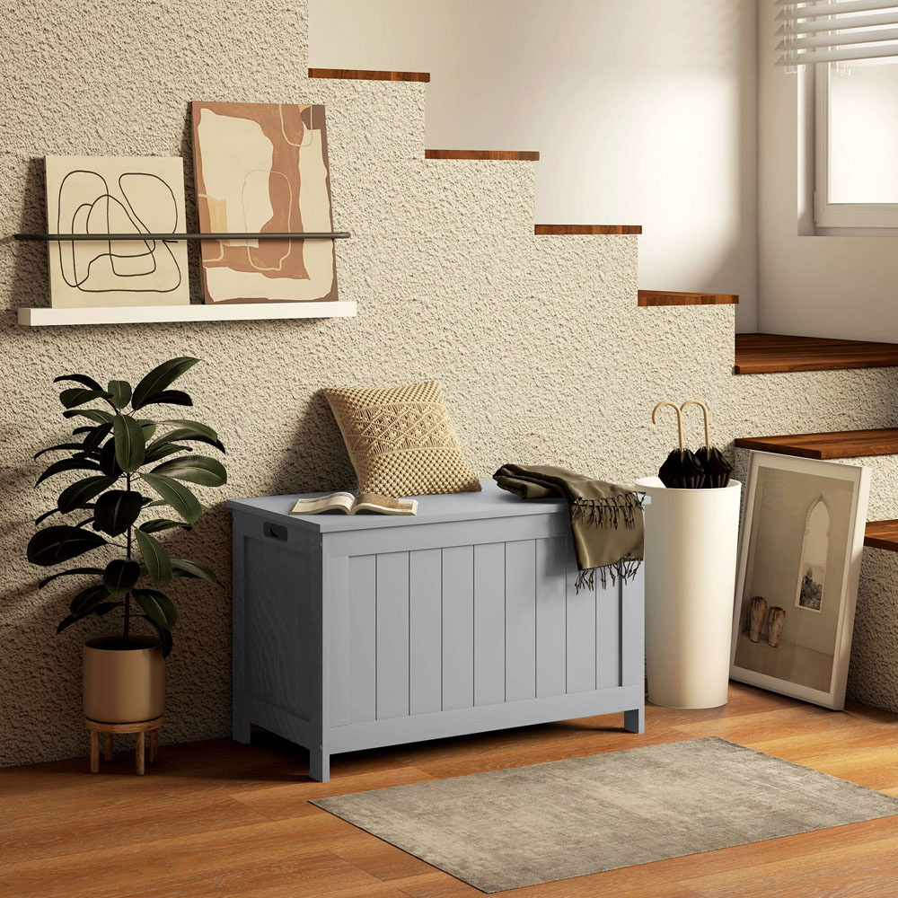 HOMCOM 2 Seater Grey MDF Storage Bench Image 5