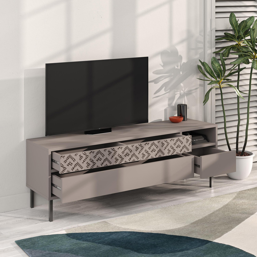 Decortie Heaton 3 Drawer Single Shelf Light Mocha TV Stand Image 3