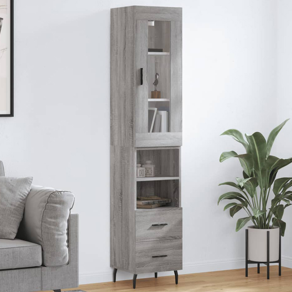 vidaXL Single Glass Door 2 Drawer 2 Shelf Grey Sonoma Highboard Image 1
