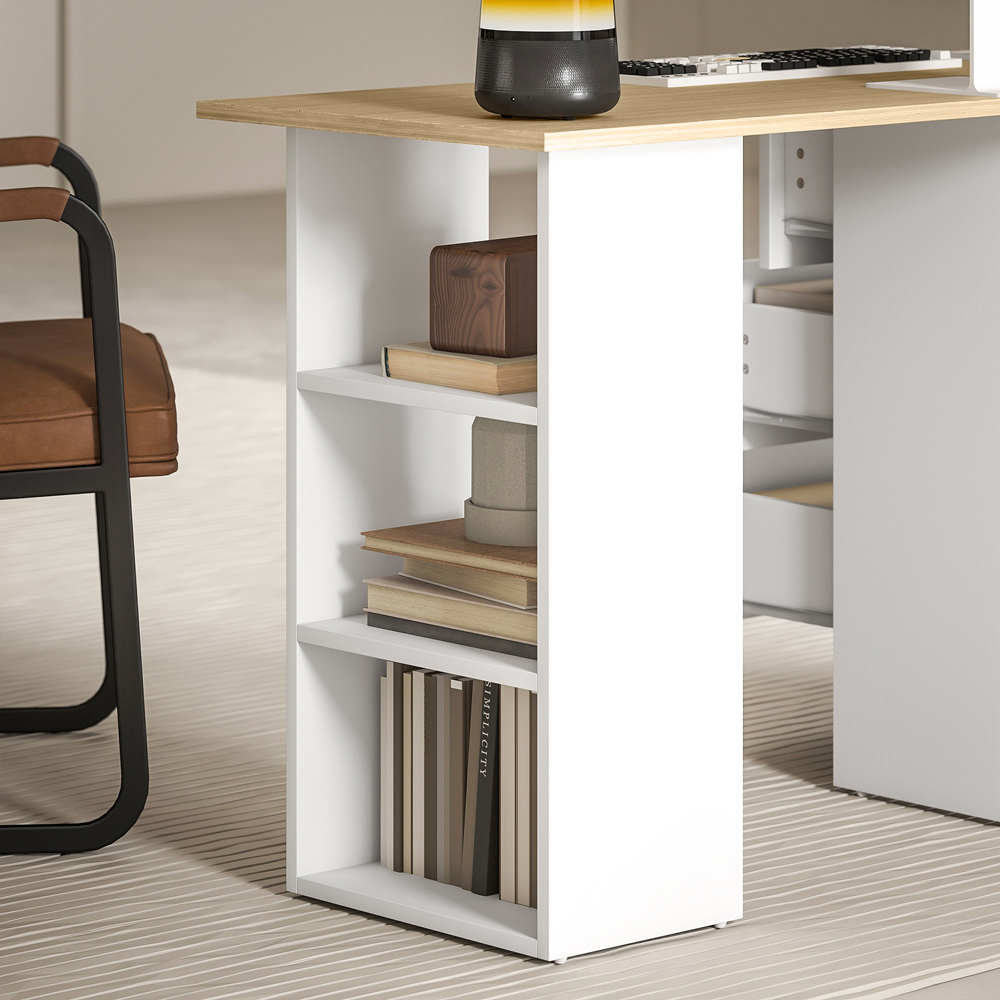 HOMCOM 3 Drawer 3 Shelf Computer Desk Natural Image 8