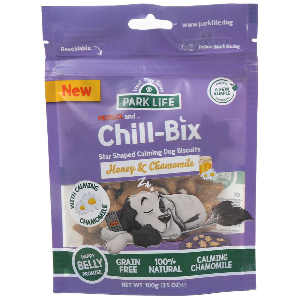 Park Life Petflix and Chill Bix Honey and Chamomile Star Shaped Calming Dog Biscuits 100g Image