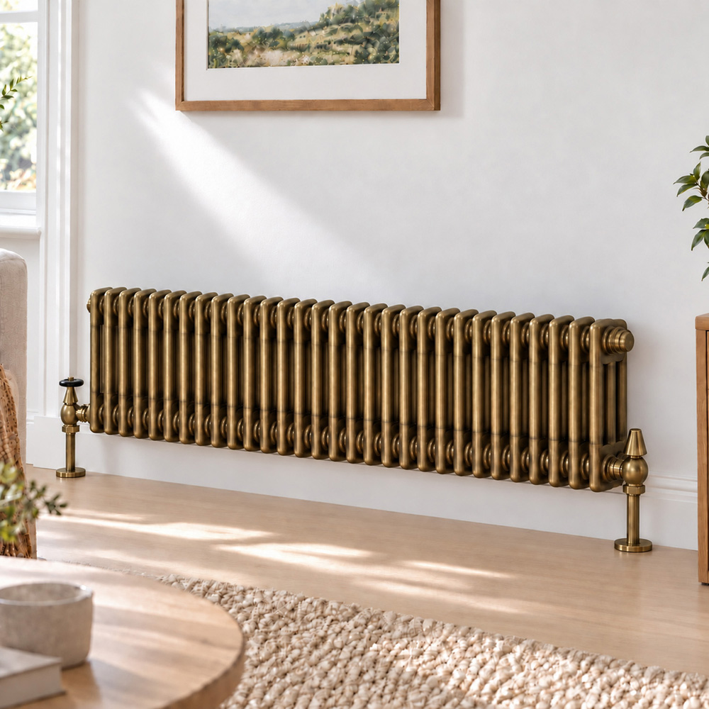 Go Bathrooms Clarence Antique Brass 3 Column 30 Section Radiator 300 x 1370mm Image 2