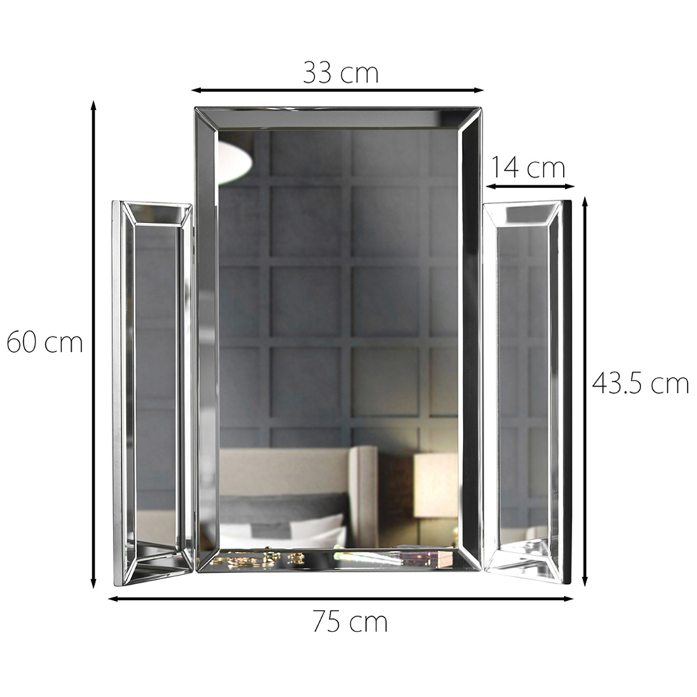 CARME Home Paloma Silver Luxury Tri-Fold Folding Tabletop Mirror Vanity Image 6