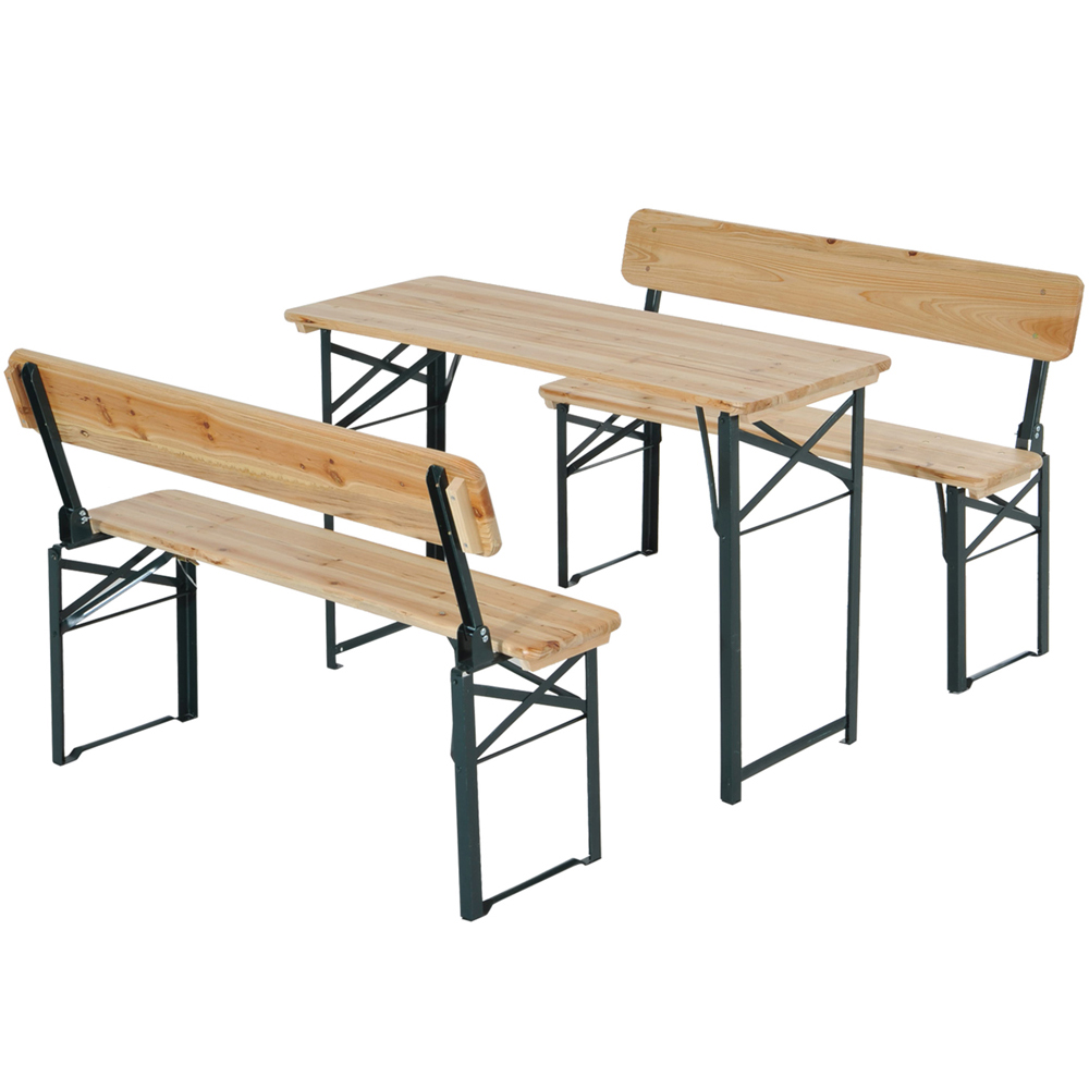 Outsunny 3 Piece Wooden Foldable Table and Bench Set Image 2