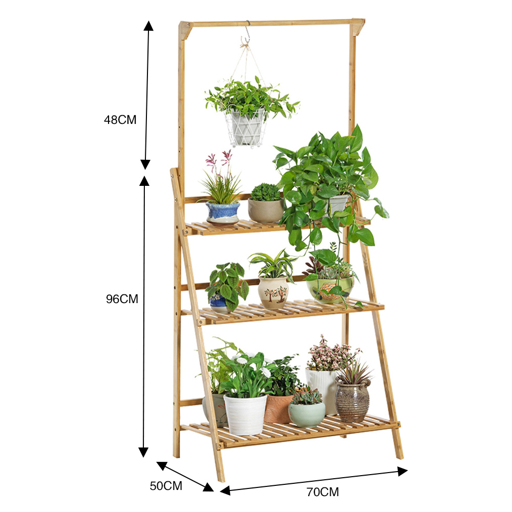 Living and Home 3 Shelf Ladder Bookshelf with Hanging Rod Image 7