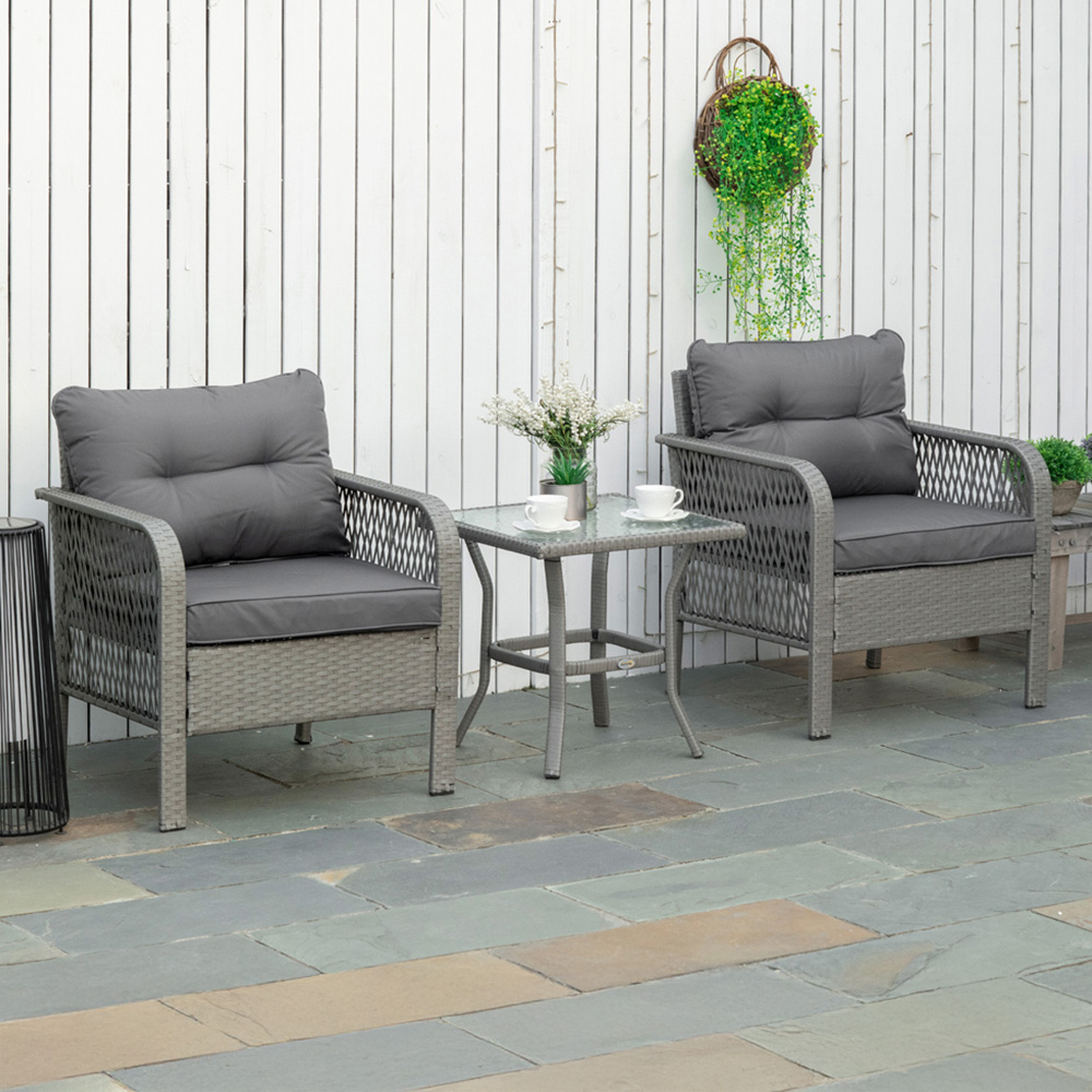 Outsunny 3 Piece Rattan Bistro Set Grey Image 1