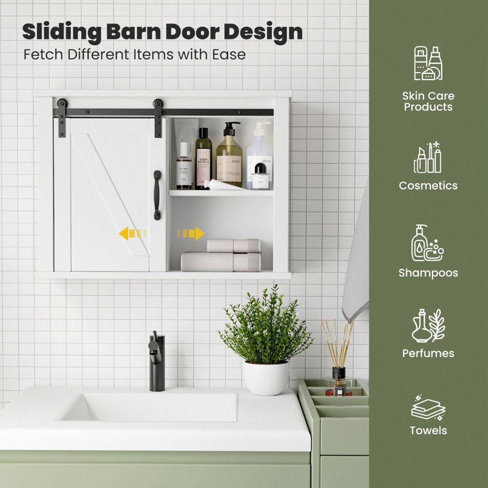 Costway Single Door 2 Shelf White Wall Storage Wilko