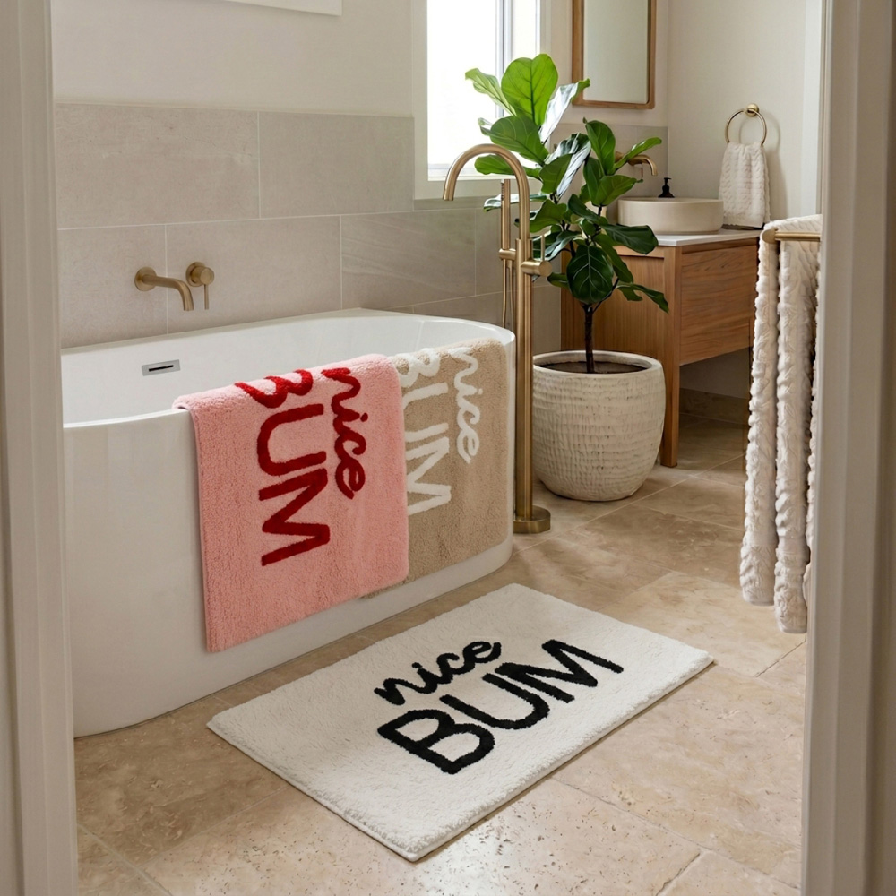 Allure Bath Fashions Beige and White Nice Bum Slogan Non-Slip Bath Mat 50 x 80cm Image 5