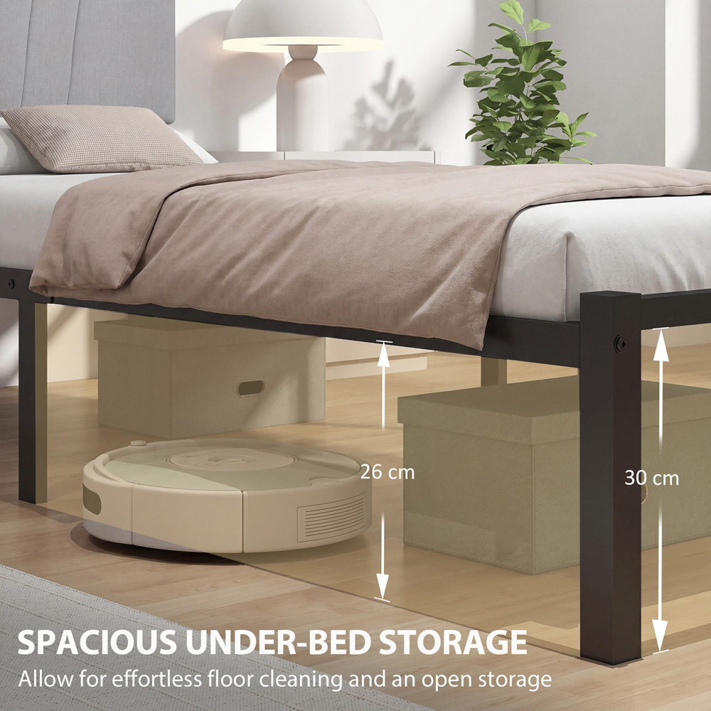HOMCOM Single Black and Grey Bed Frame with Upholstered Headboard Image 6