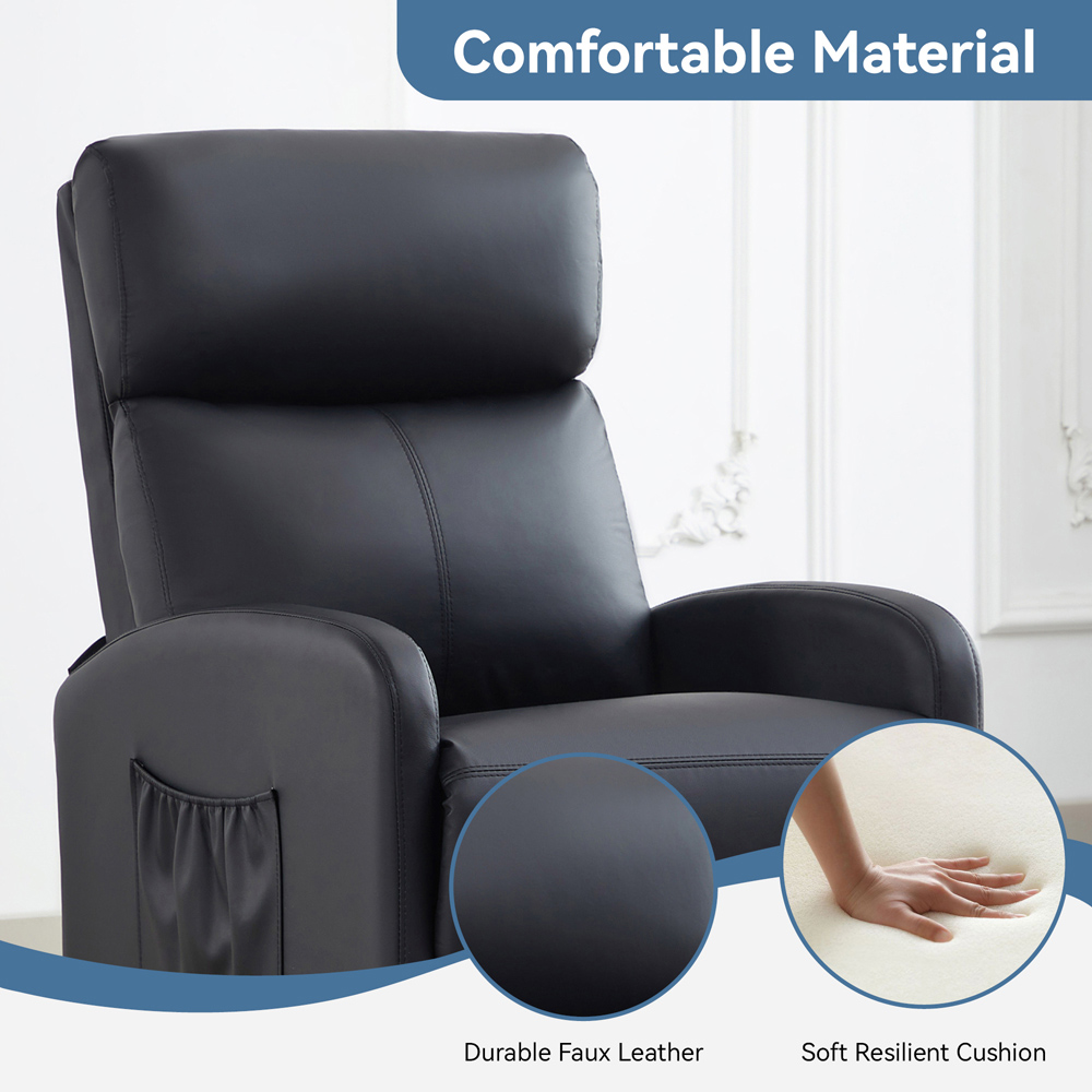 Faux Leather Black Recliner Pushback Adjustable Arm chair Image 5