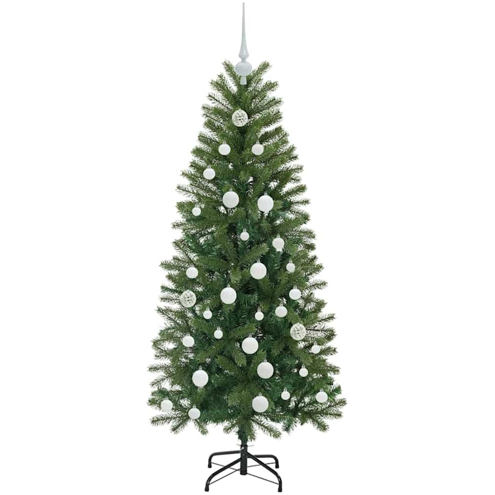 vidaXL Pre-Lit White Baubles Green Artificial Christmas Tree 5ft Image 4