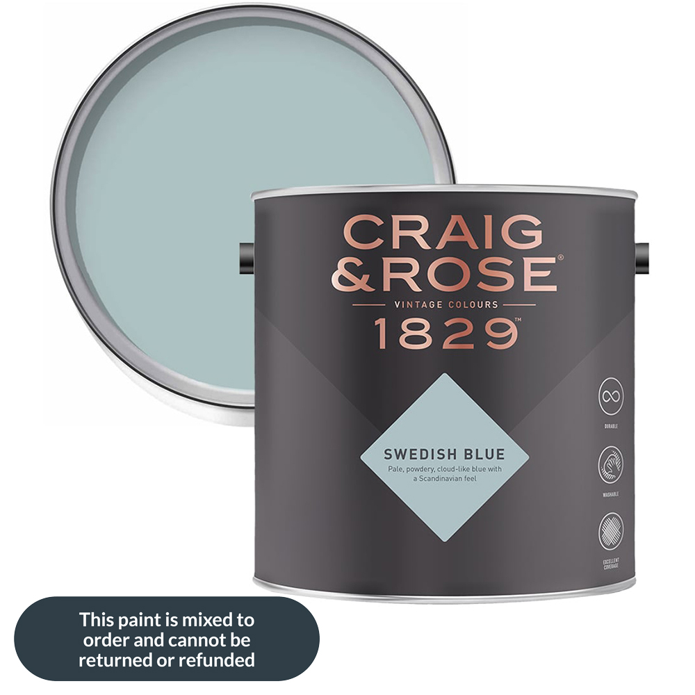 Craig & Rose Kitchen and Bathroom Swedish Blue Eggshell Paint 2.5L Image 1