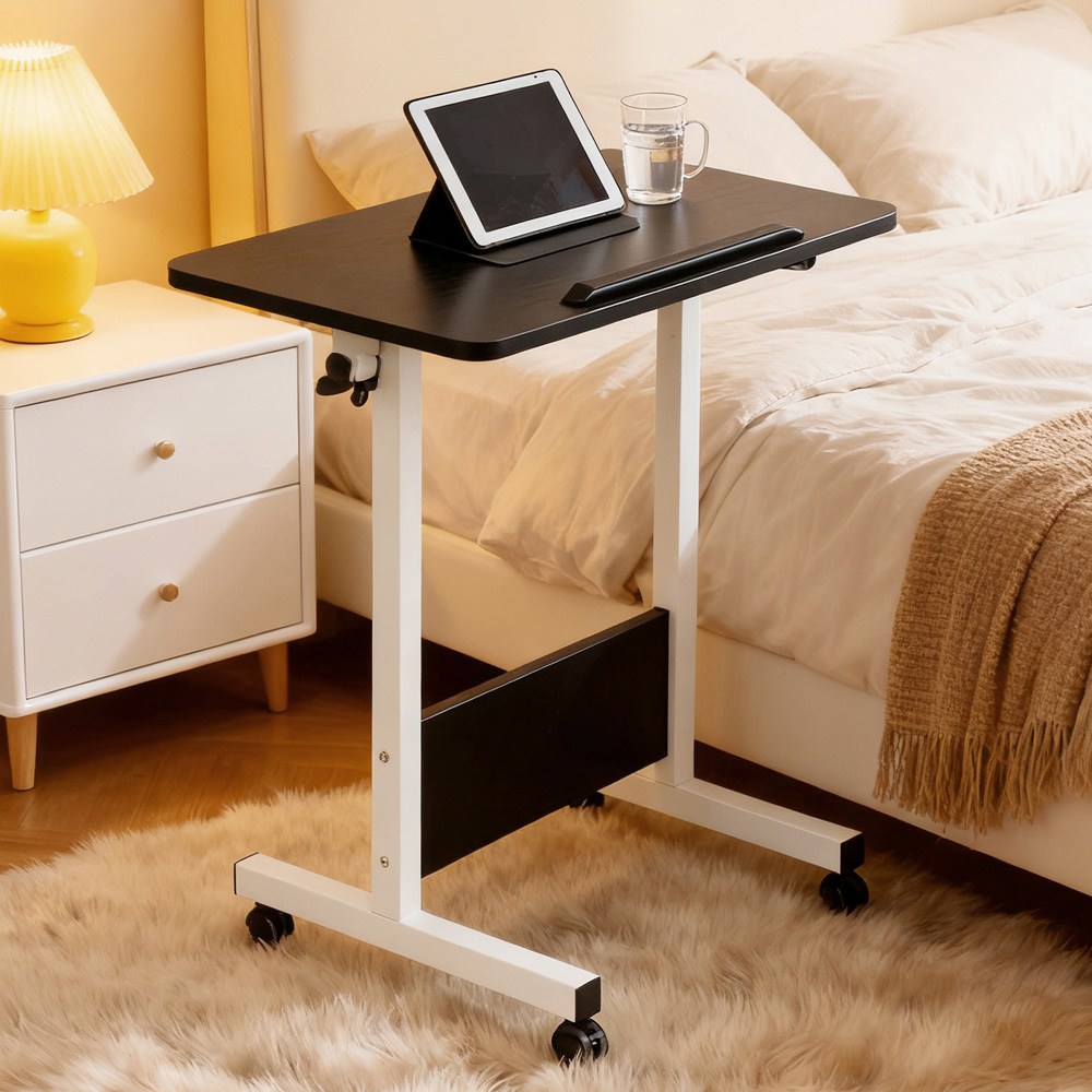 Living and Home Black Adjustable Mobile Table with Foldable Top and Lockable Castors Image 8