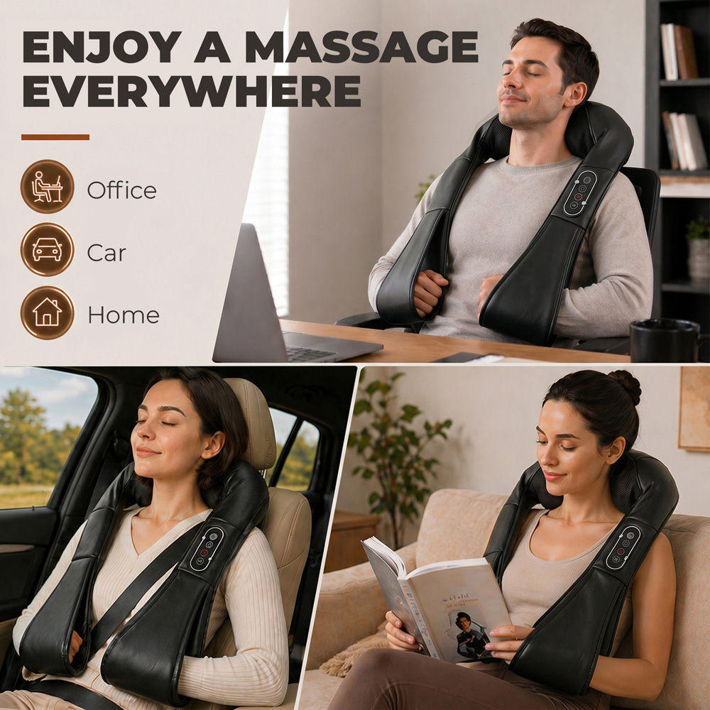 HOMCOM Black Shiatsu Neck Massager with Heat and 3D Deep Tissue Kneading Image 6