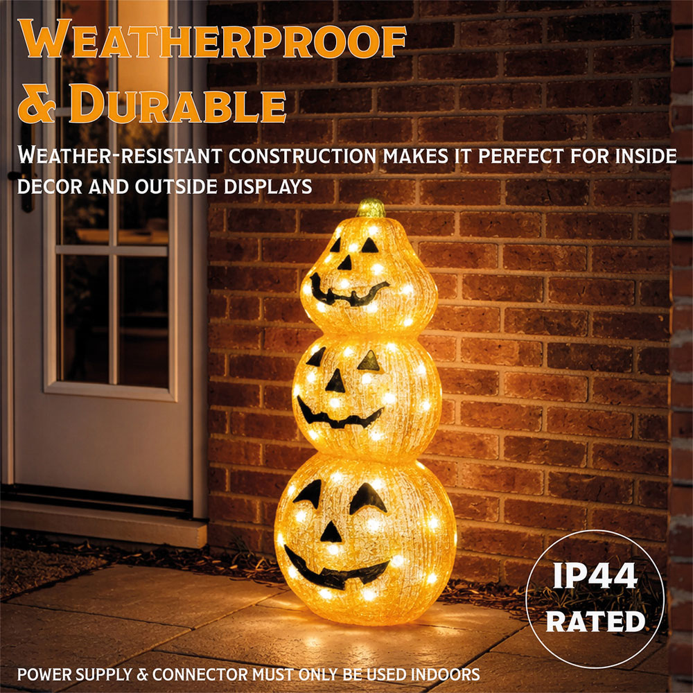 FXLab 80 Bright White LED Acrylic Pumpkin Halloween Decoration 25 x 20 x 60cm Image 4
