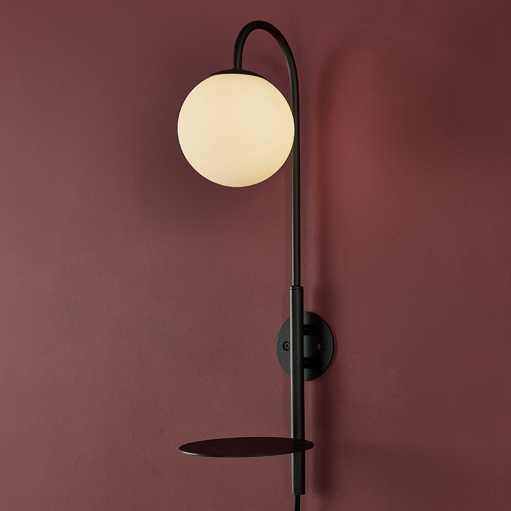 Merano Frosinone Matt Opal Glass Shade Satin Black Paint Wall Lamp Image 3