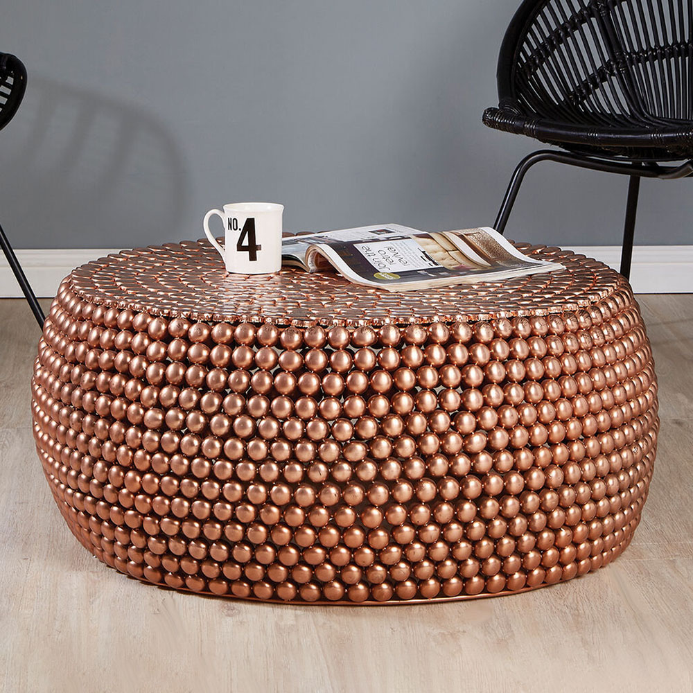 Premier Housewares Templar Beaded Copper Finish Round Coffee Table Image 1