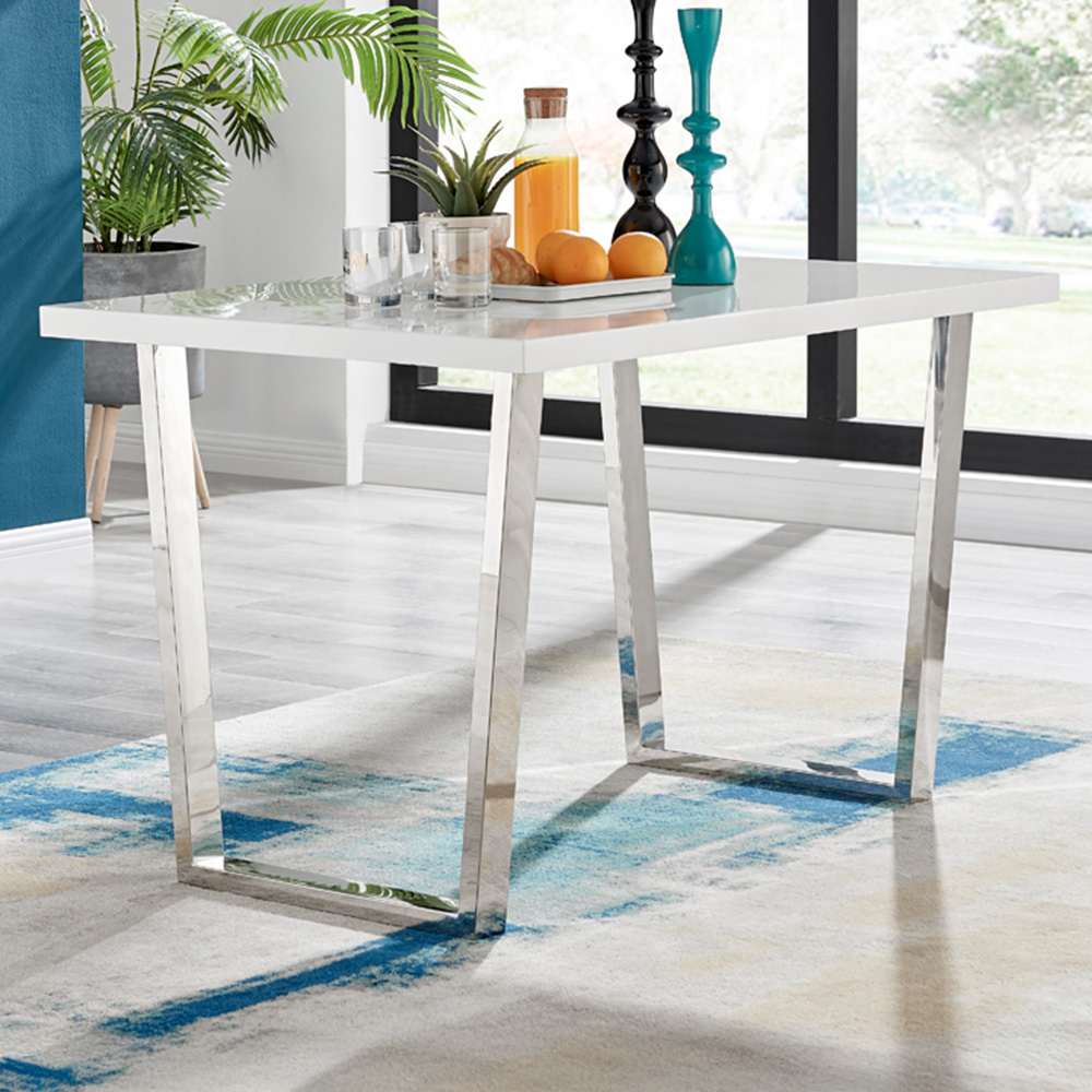 Furniturebox Solo 4 Seater White High Gloss and Chrome Dining Table Image 1